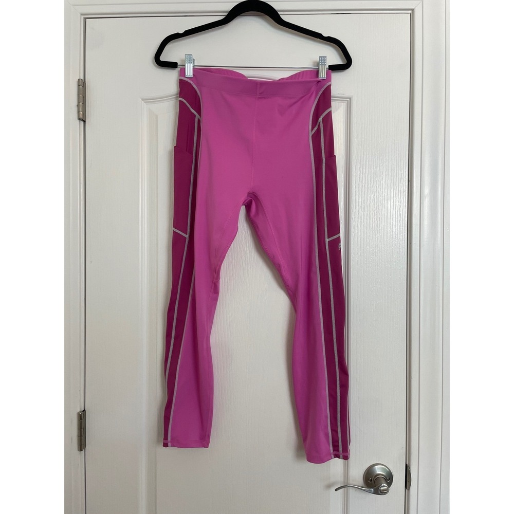 Fabletics High Waisted Athletic Leggings Pink Colorblock Pockets Womens Sz Small